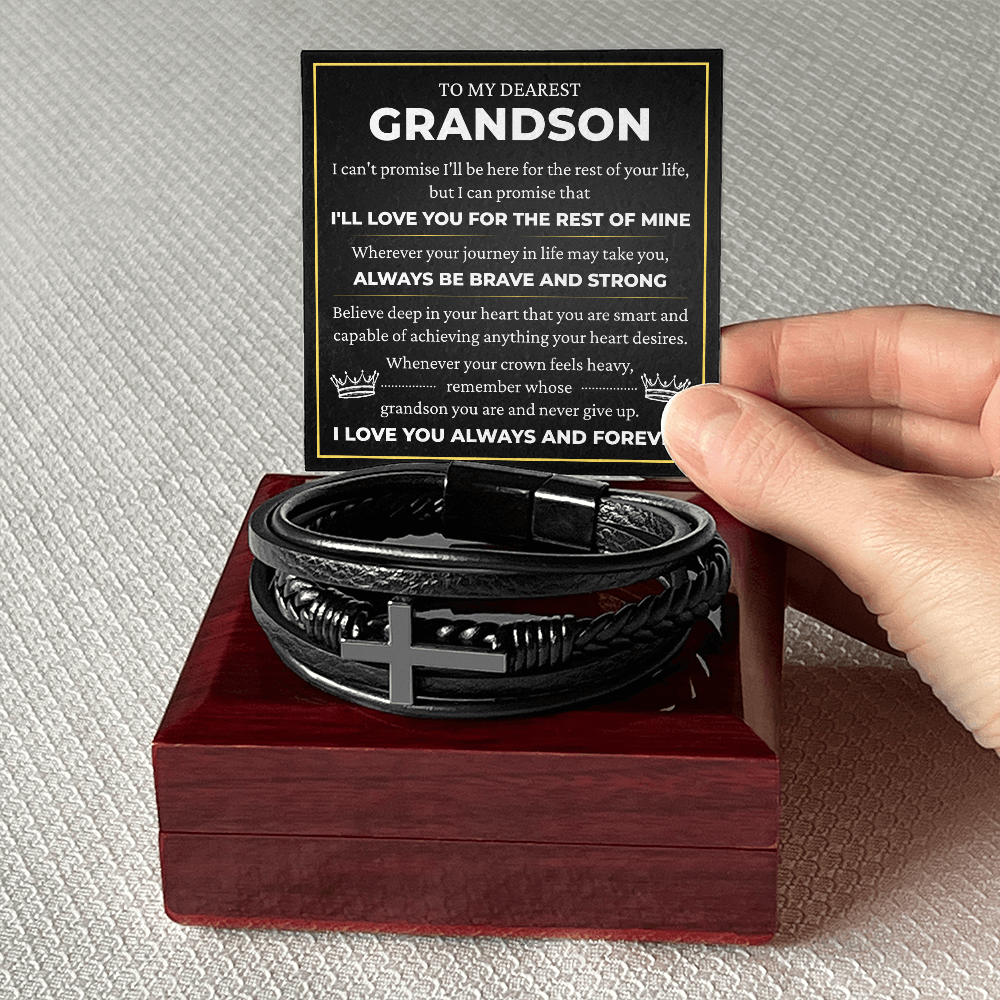 Men's Cross Bracelet - To My Dearest Grandson "I'll Love You For The Rest of Mine"