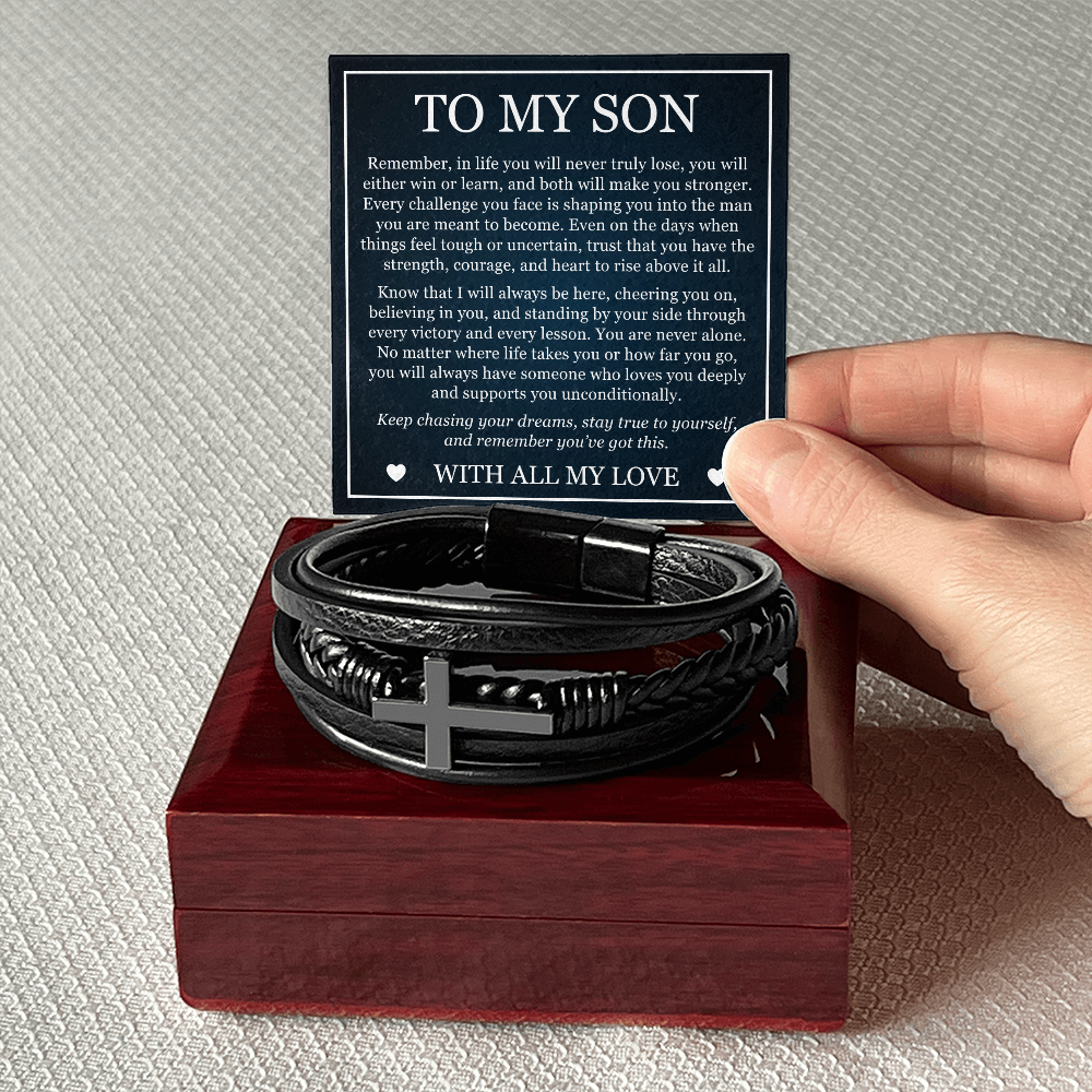Men's Cross Bracelet - To My Son "Keep Chasing Your Dreams"
