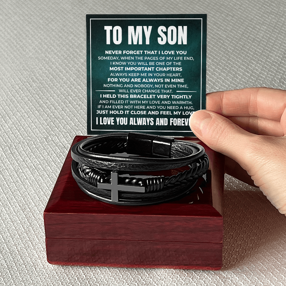 Men's Cross Bracelet - To My Son "Always Keep Me In Your Heart"