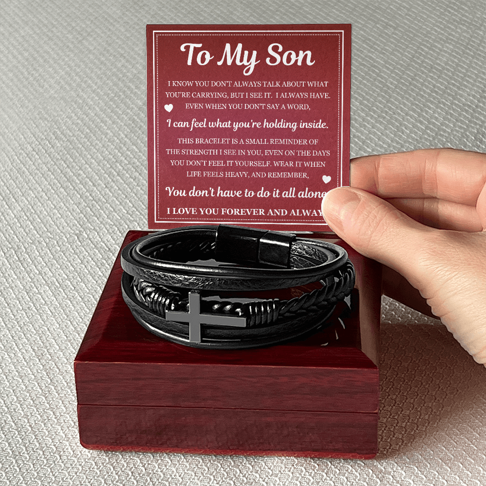 To My Son Men's Cross Bracelet -"You Don't Have to Do it All Alone"