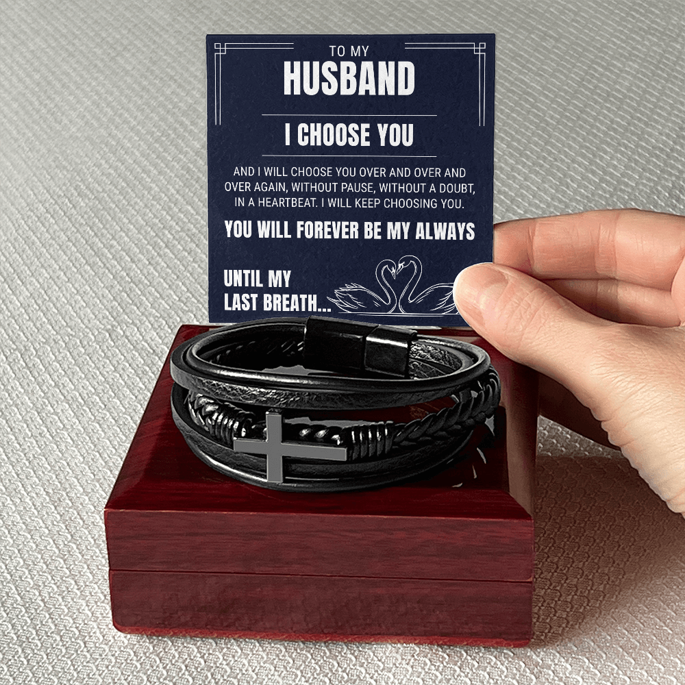 Men's Cross Bracelet - To My Husband "You Will Forever Be My Always"