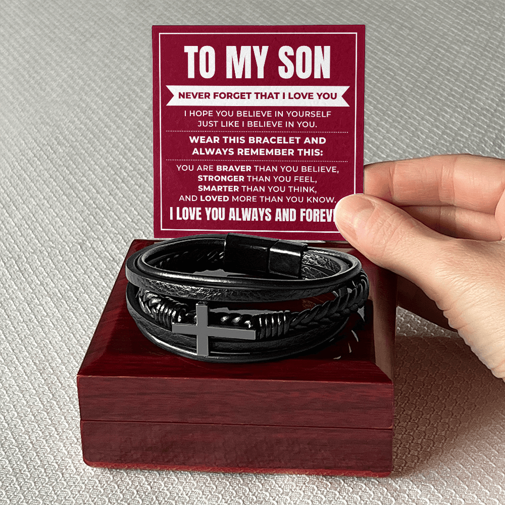 Men's Cross Bracelet - To My Son "Believe in Yourself"