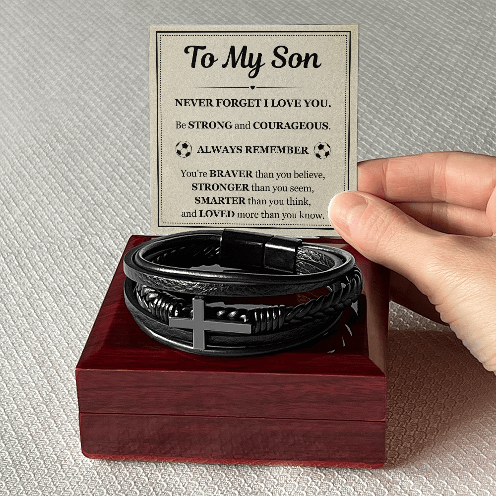 To My Son Men's Cross Bracelet - "Never Forget I Love You"