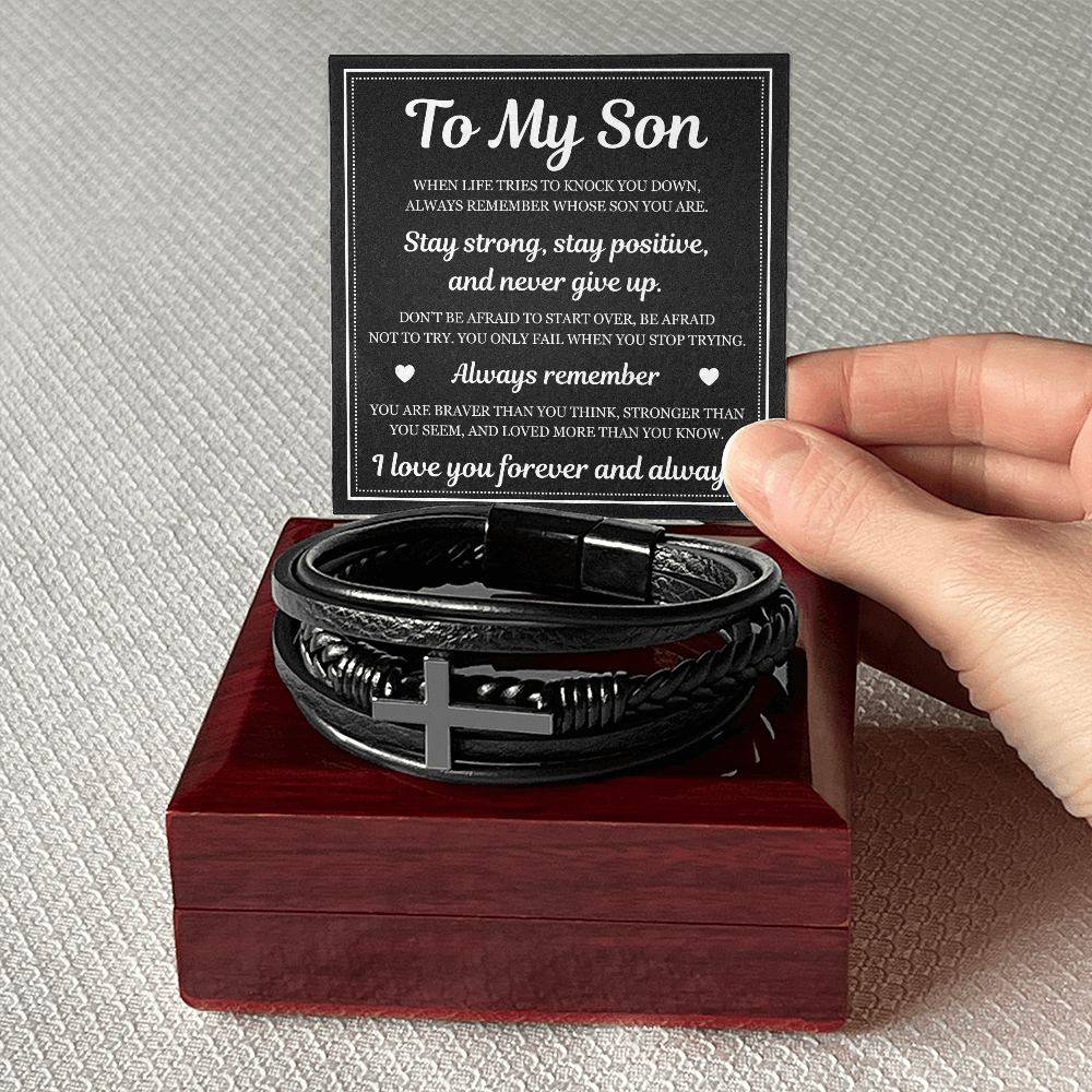 Men's Cross Bracelet - To My Son "Stay Strong and Positive"