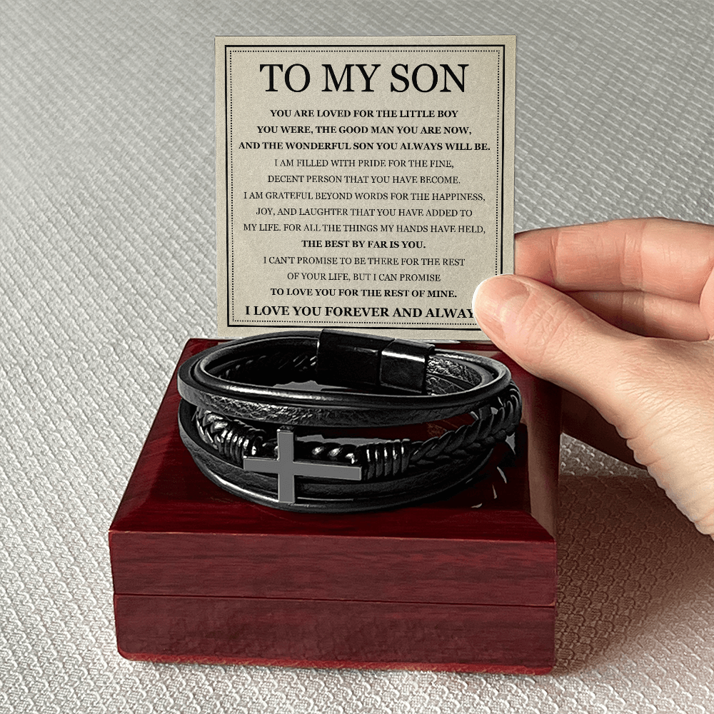 To My Son Men's Cross Bracelet -"You Are Loved"