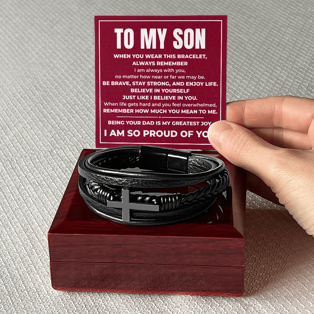 Men's Cross Bracelet - To My Son "Believe In Yourself"