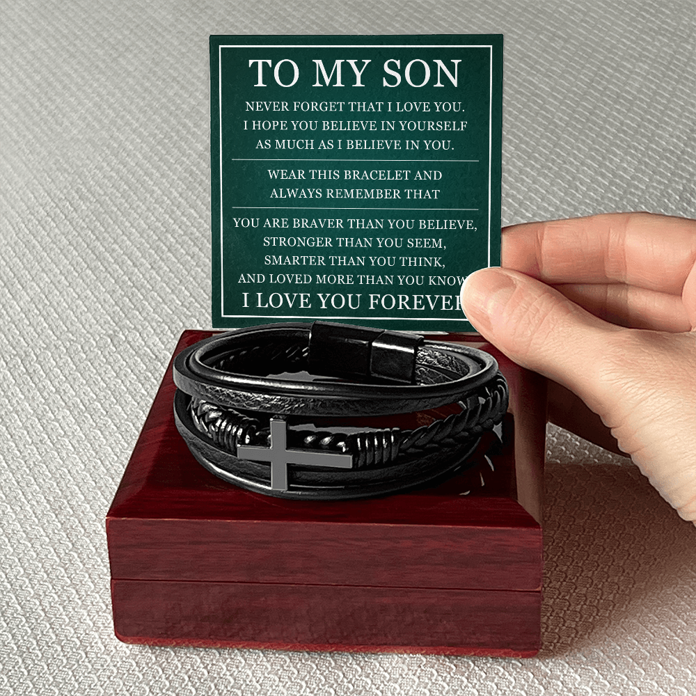 Men's Cross Bracelet - To My Son "I Love You Forever"