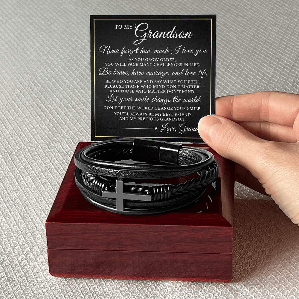 Men's Cross Bracelet - To My Grandson "Let Your Smile Change the World"