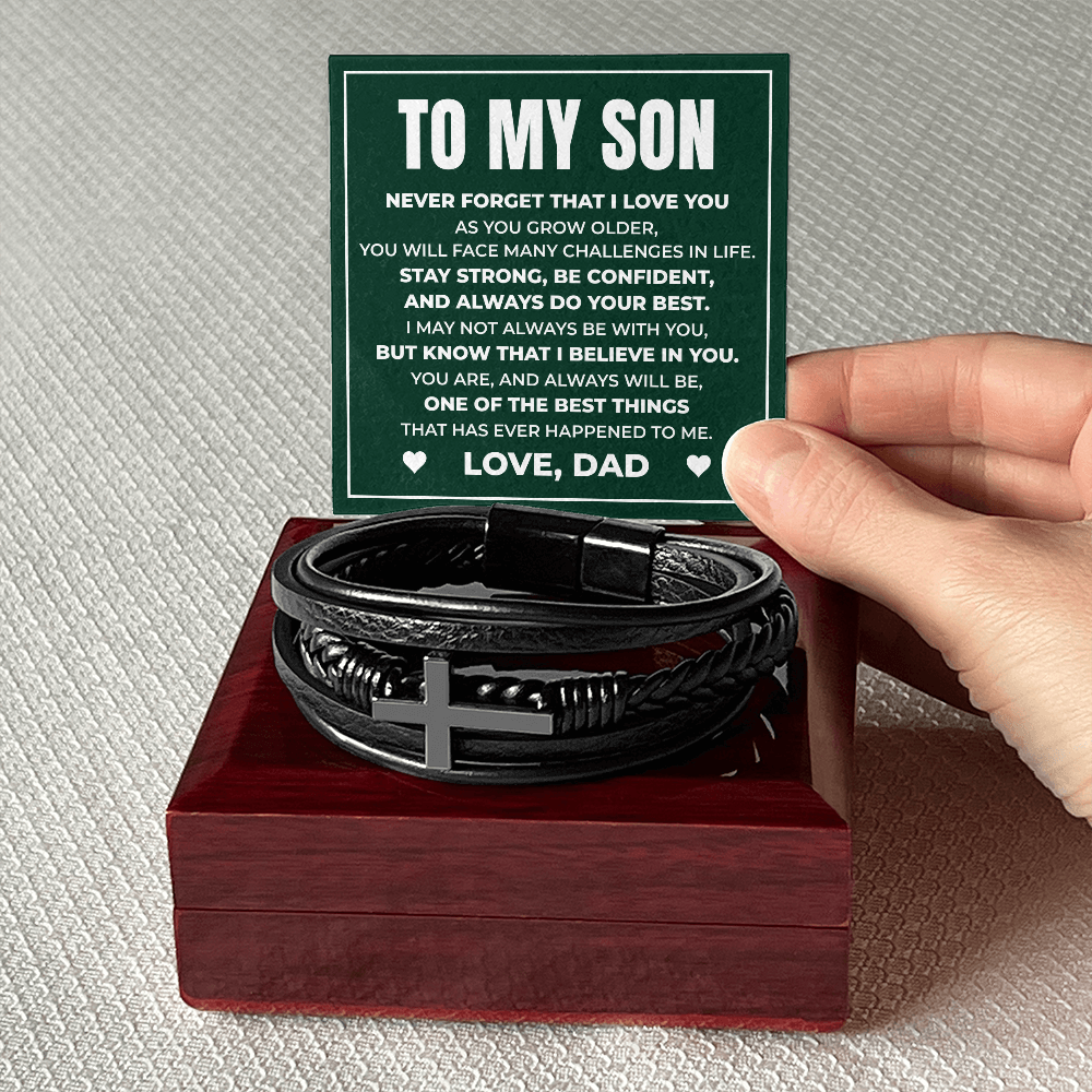 Men's Cross Bracelet - To My Son "Stay Strong, Be Confident"