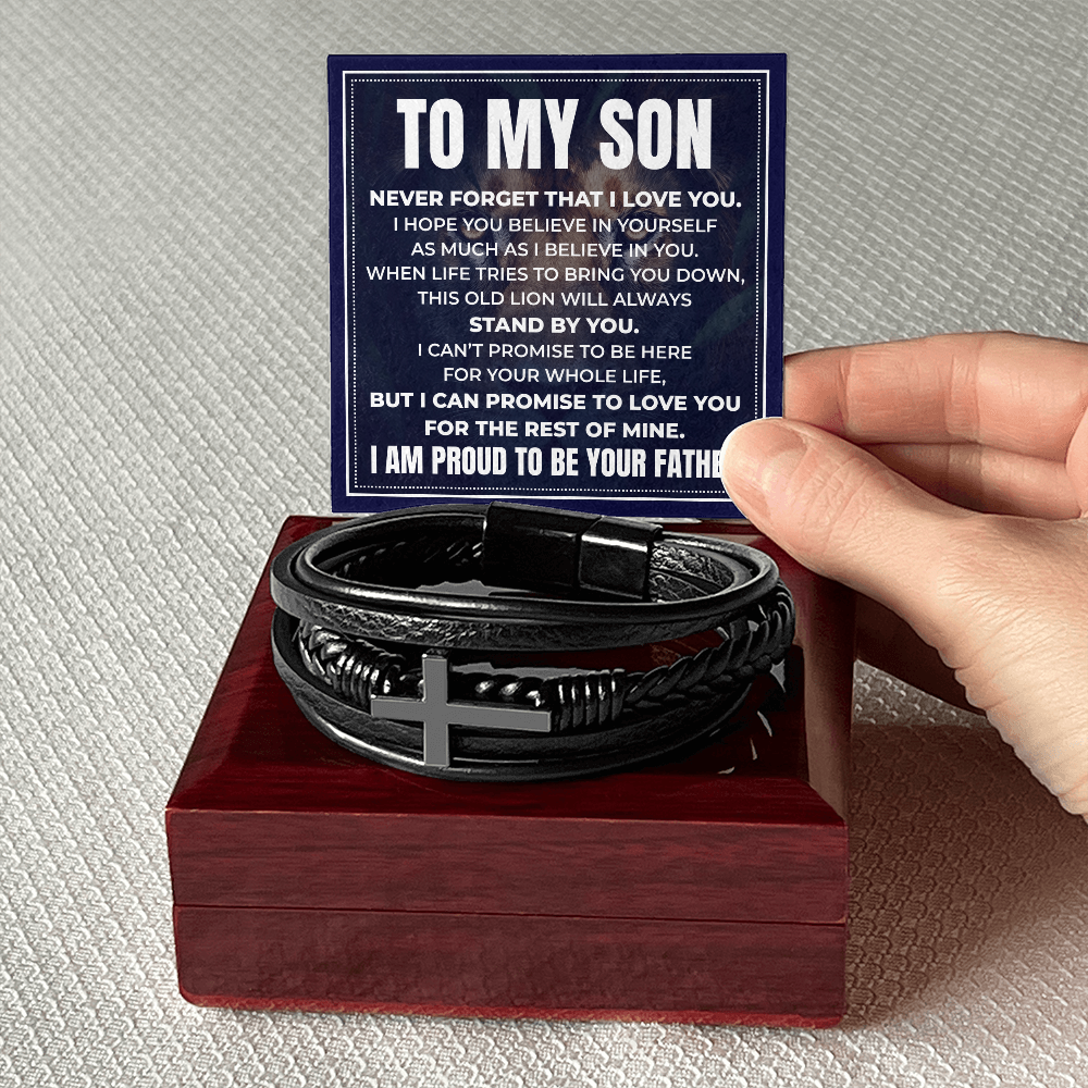 Men's Cross Bracelet - To My Son "I Am Proud To Be Your Father"