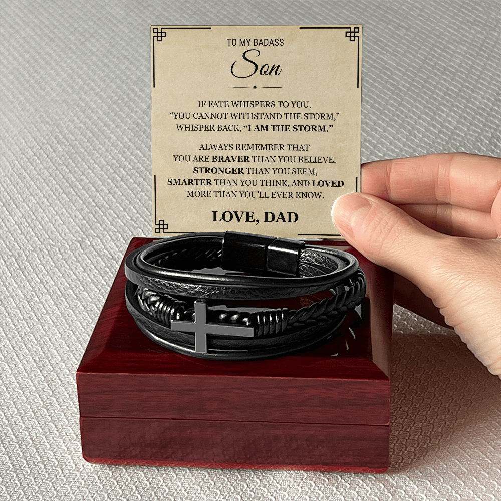 Men's Cross Bracelet - To My Badass Son