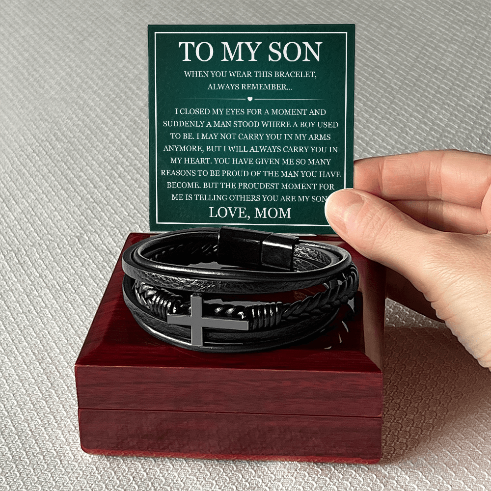 Men's Cross Bracelet - To My Son "Always Remember"