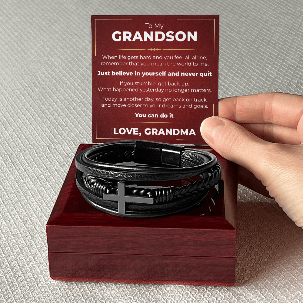 Men's Cross Bracelet - To My Grandson "You Can Do It