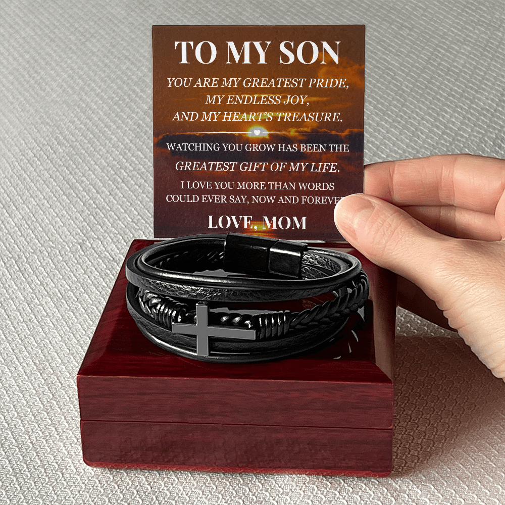 Men's Cross Bracelet - To My Son "Greatest Gift of My Life"