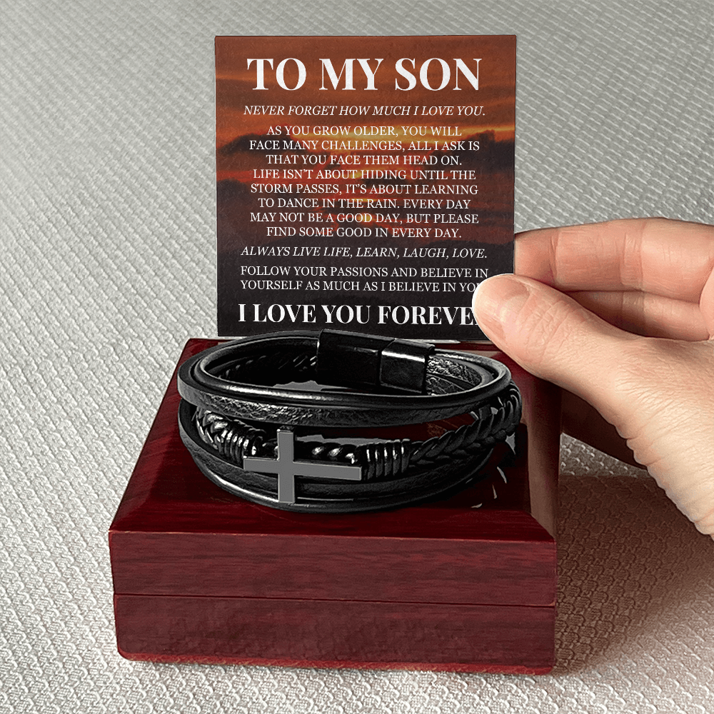 Men's Cross Bracelet - To My Son "I Love You Forever"
