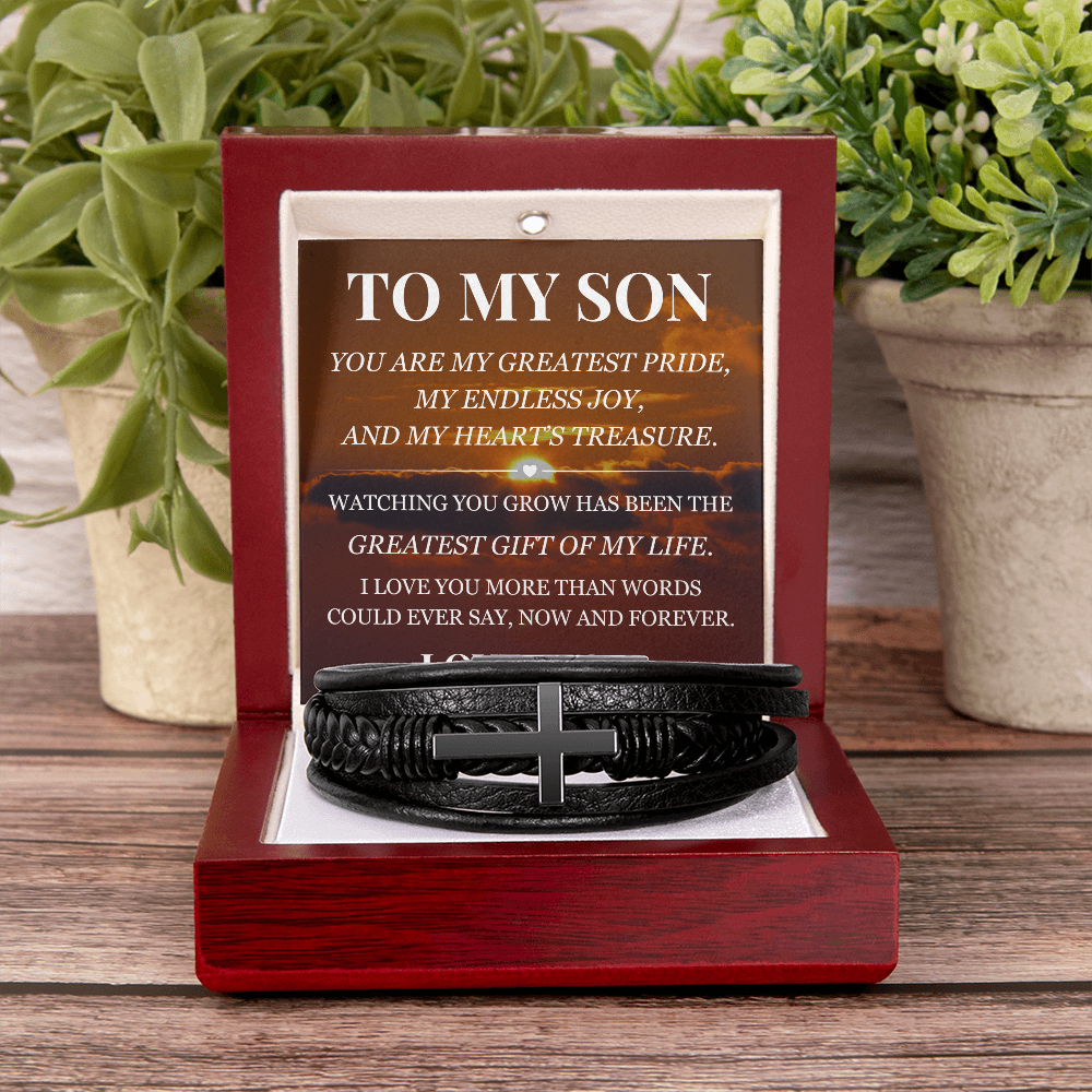 Men's Cross Bracelet - To My Son "Greatest Gift of My Life"