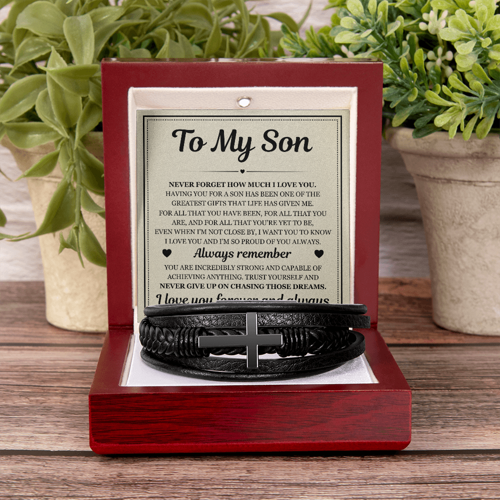 Men's Cross Bracelet - To My Son "Always Remember"