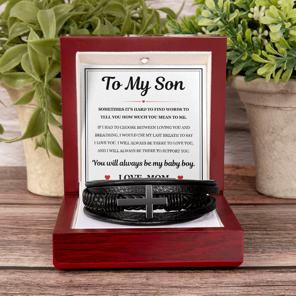 To My Son Men's Cross Bracelet - "How Much You Mean To Me"