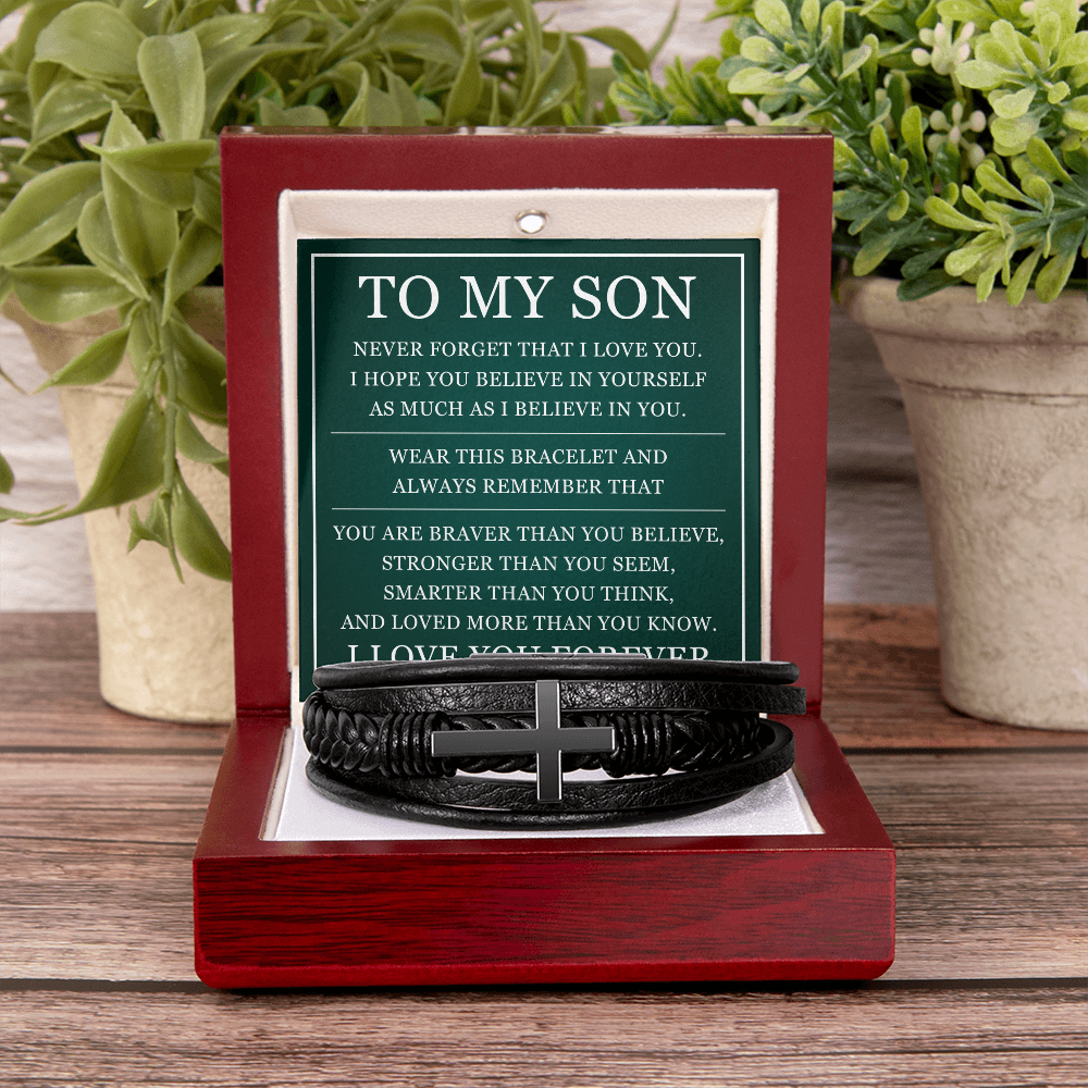 Men's Cross Bracelet - To My Son "I Love You Forever"