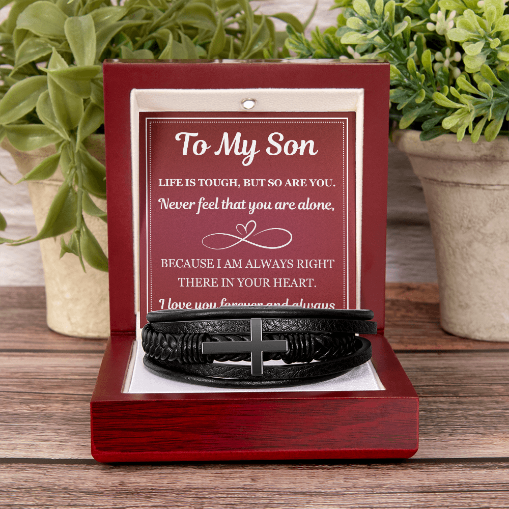 Men's Cross Bracelet - To My Son “Life Is Tough, But So Are You”