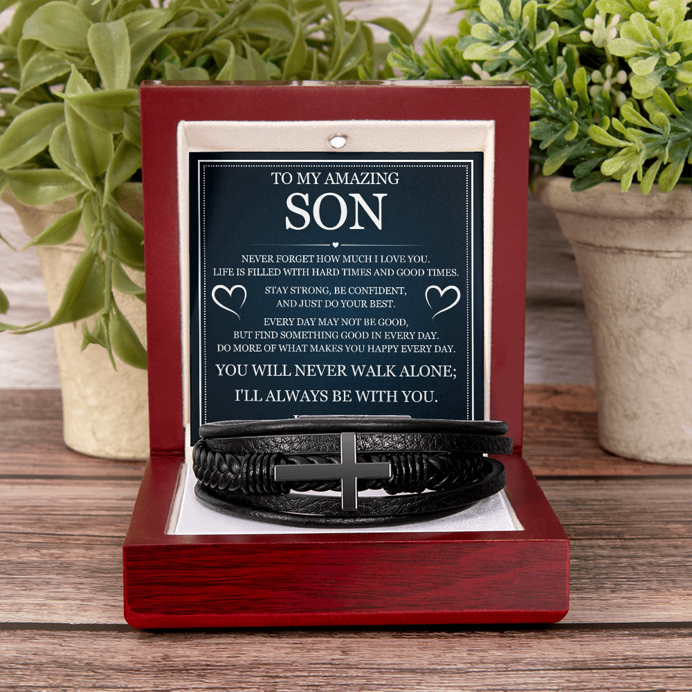 To My Son  Men's Cross Bracelet - "I'll Always Be With You"