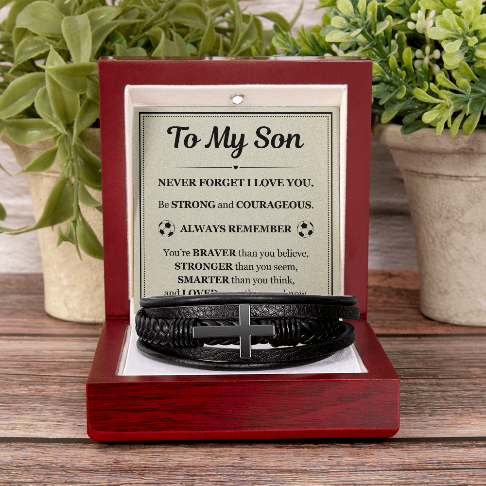 To My Son Men's Cross Bracelet - "Never Forget I Love You"