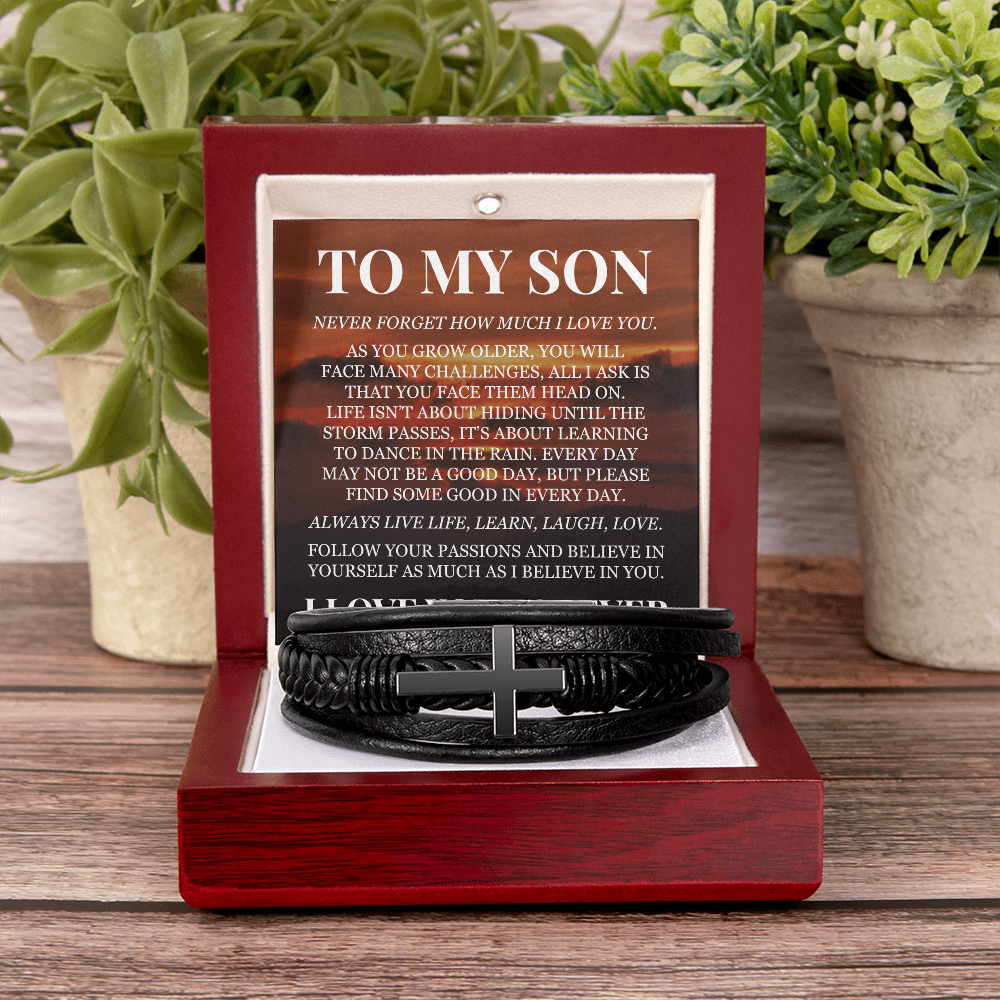 Men's Cross Bracelet - To My Son "I Love You Forever"
