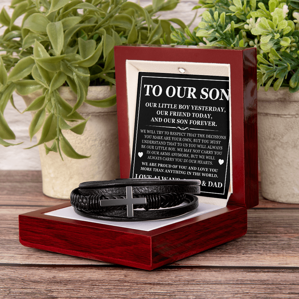 Men's Cross Bracelet - To Our Son "We Are So Proud of You"