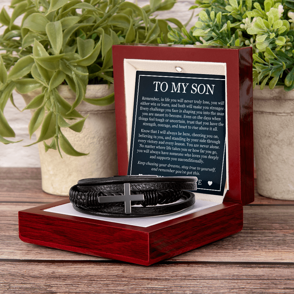 Men's Cross Bracelet - To My Son "Keep Chasing Your Dreams"