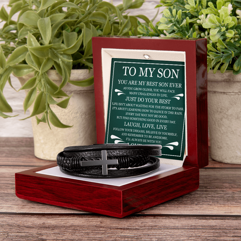 Men's Cross Bracelet - To My Son "Just Do Your Best"