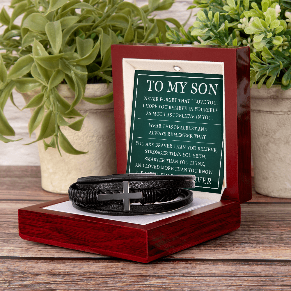 Men's Cross Bracelet - To My Son "I Love You Forever"