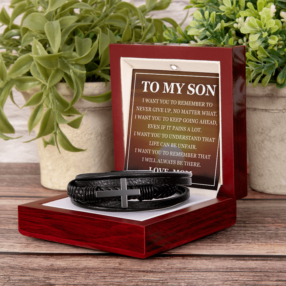 Cross Bracelet - To My Son "Never Give Up"
