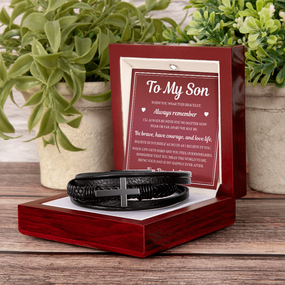 To My Son Men's Cross Bracelet -"I'm Proud of You"