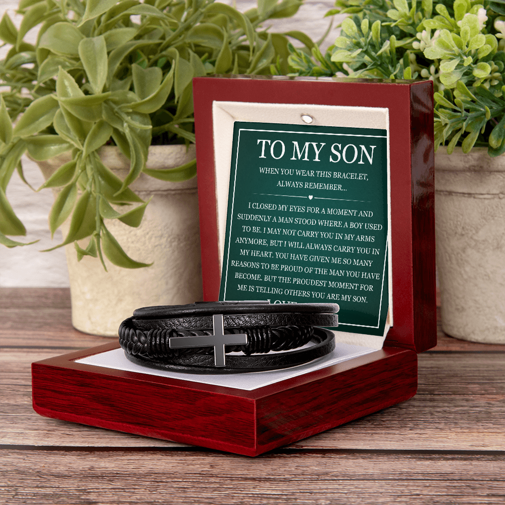 Men's Cross Bracelet - To My Son "Always Remember"