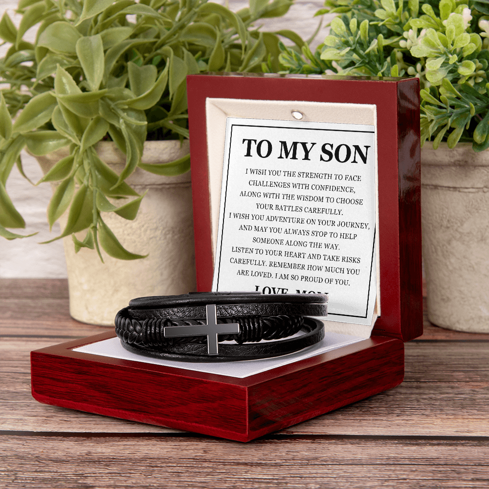 Men's Cross Bracelet - To My Son "I Am So Proud of You"