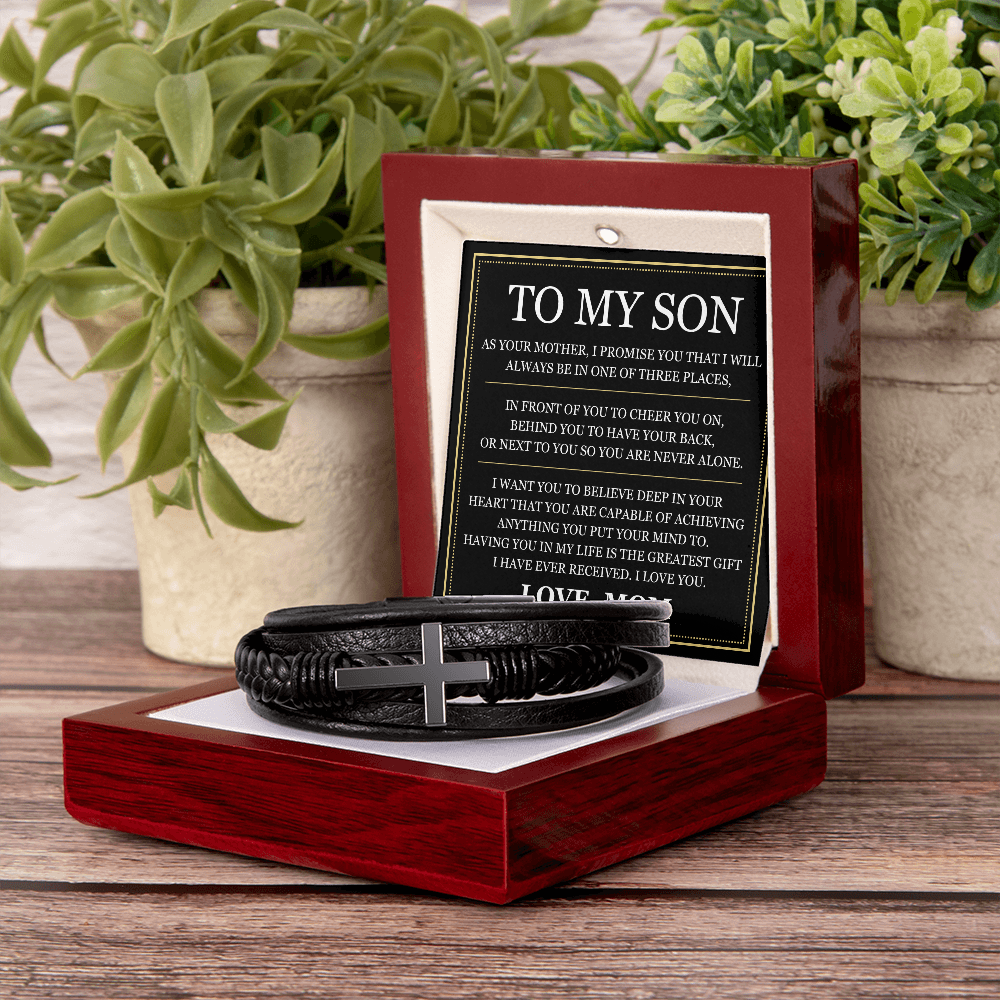Men's Cross Bracelet - To My Son "Believe Deep In Your Heart"