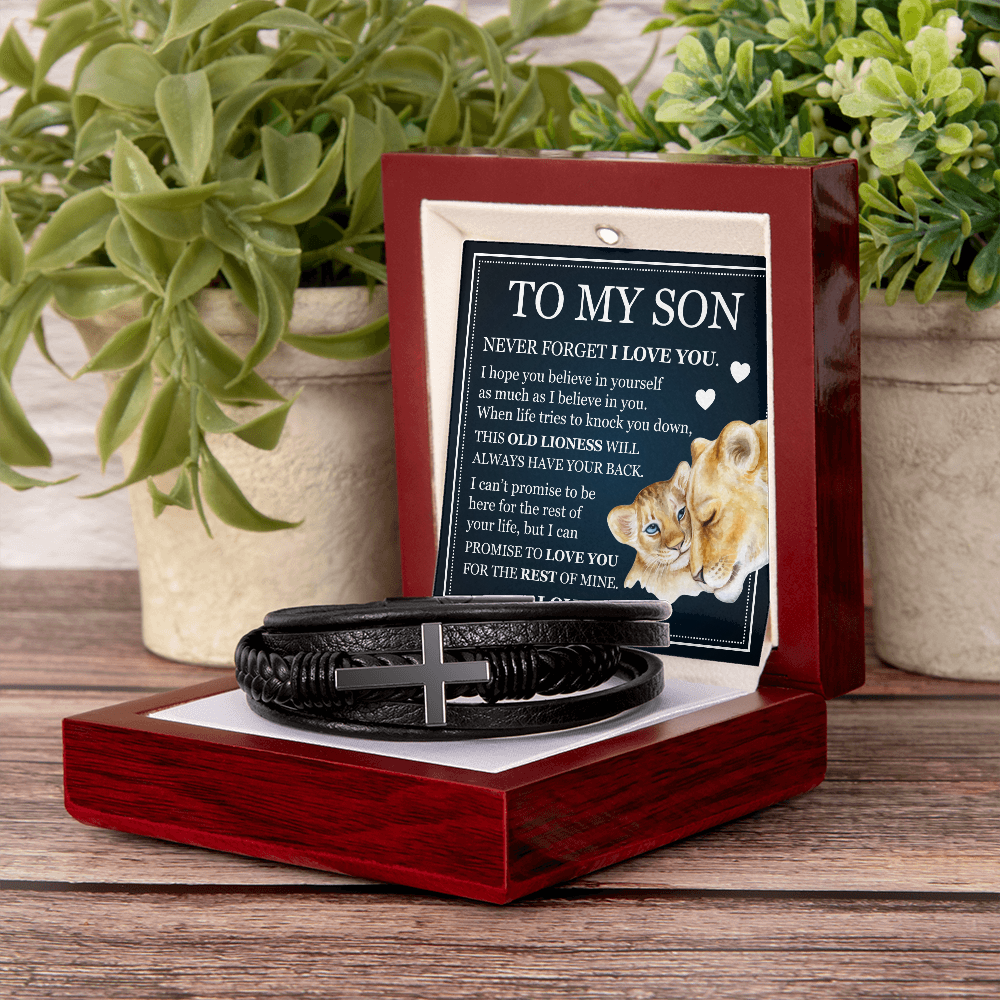 To My Son Men's Cross Bracelet - "Never Forget I Love You"