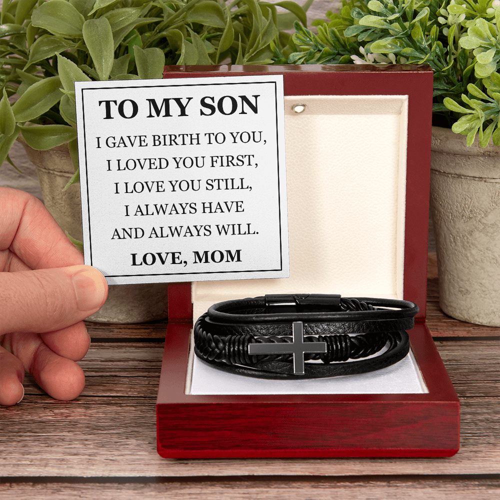 Men's Cross Bracelet - To My Son "I Gave Birth to You"