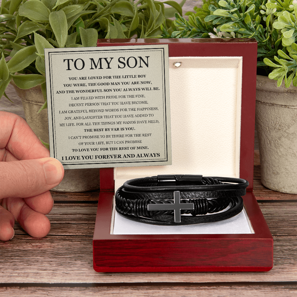 To My Son Men's Cross Bracelet -"You Are Loved"