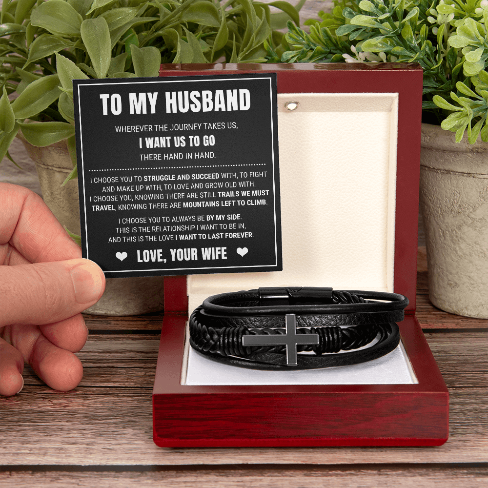 Men's Cross Bracelet - To My Husband "I Choose You"