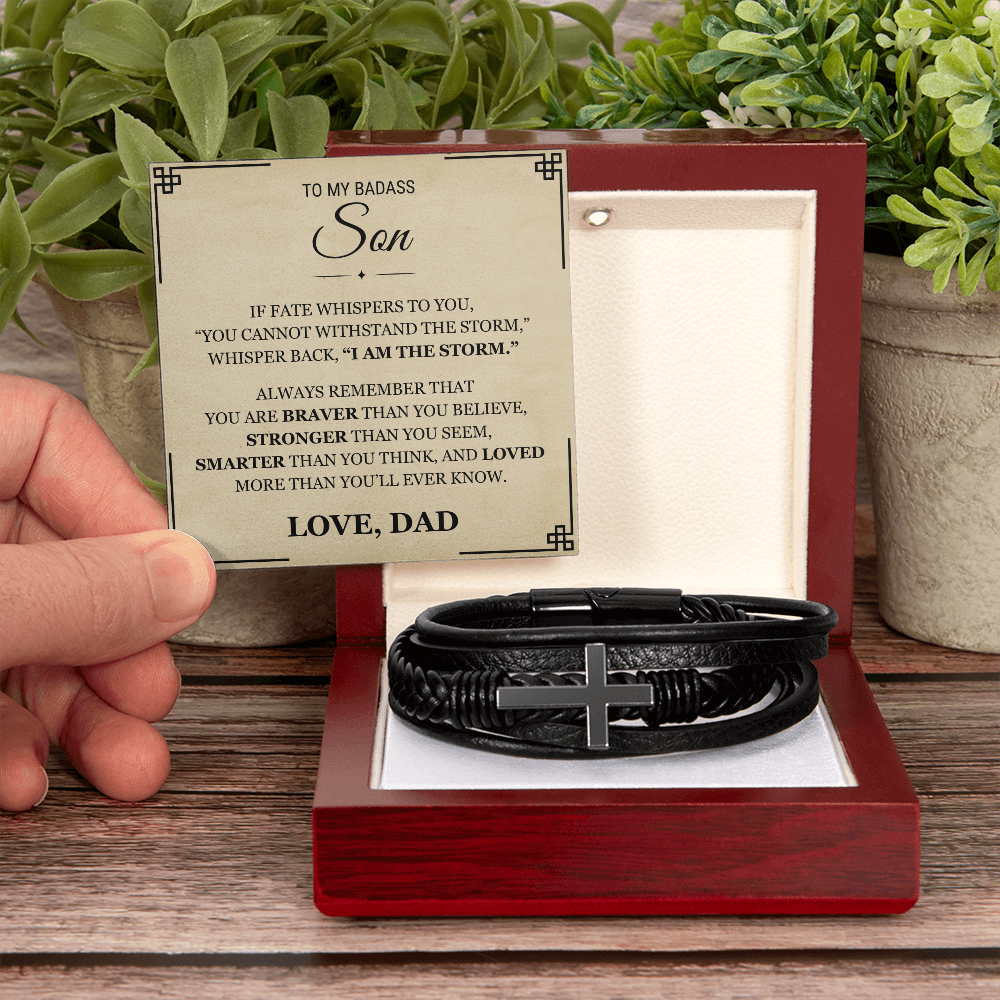 Men's Cross Bracelet - To My Badass Son