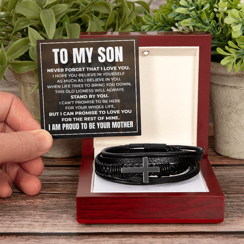 Men's Cross Bracelet - To My Son "I Believe In You"