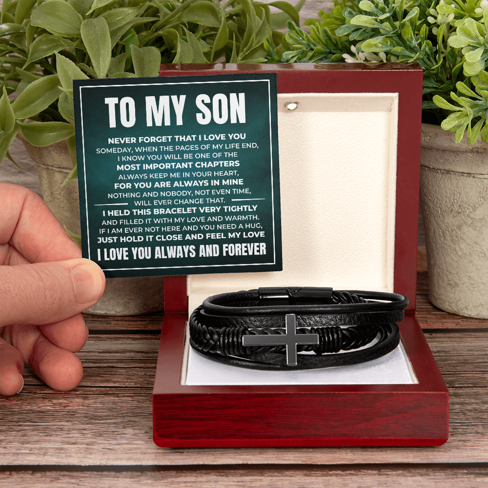 Men's Cross Bracelet - To My Son "Always Keep Me In Your Heart"