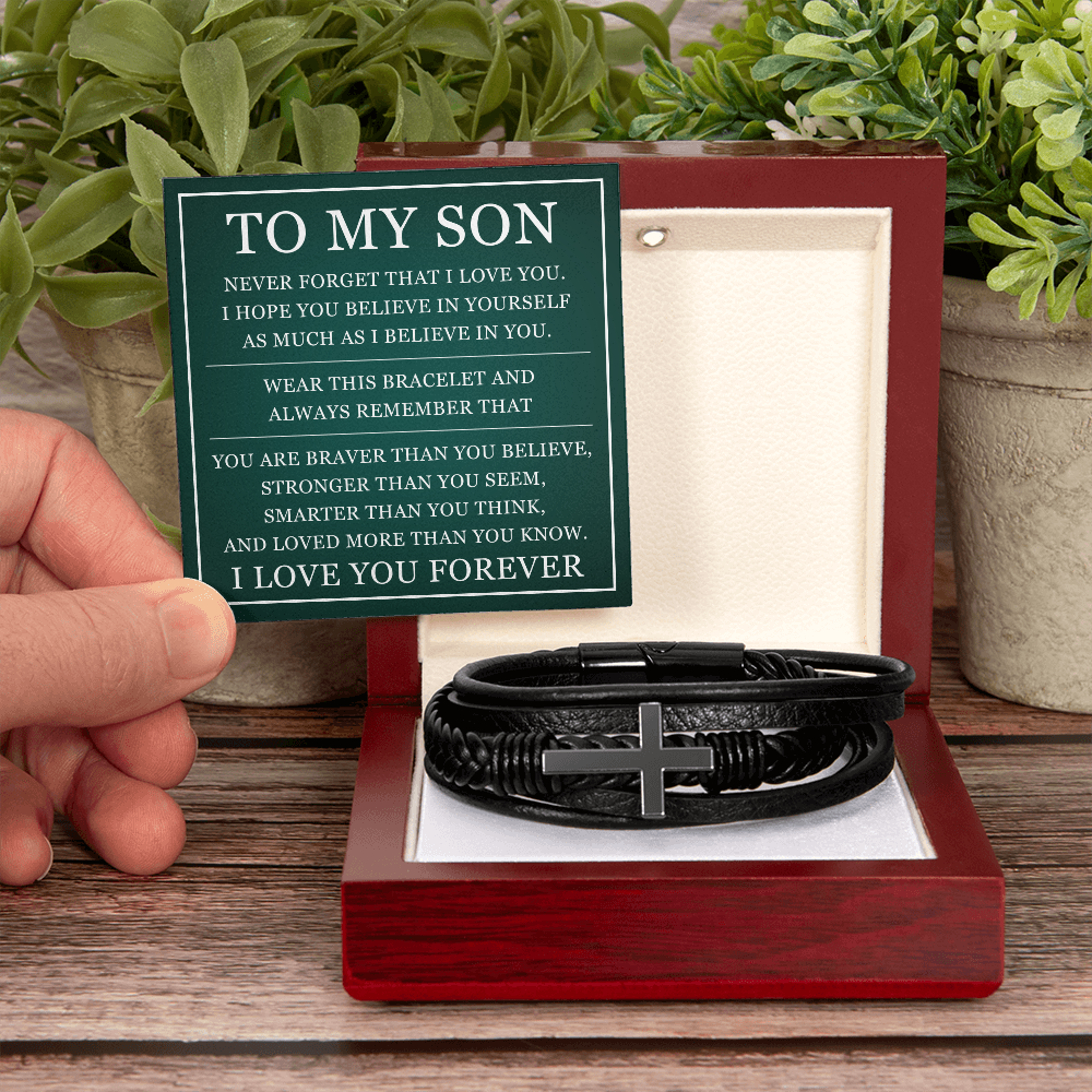 Men's Cross Bracelet - To My Son "I Love You Forever"