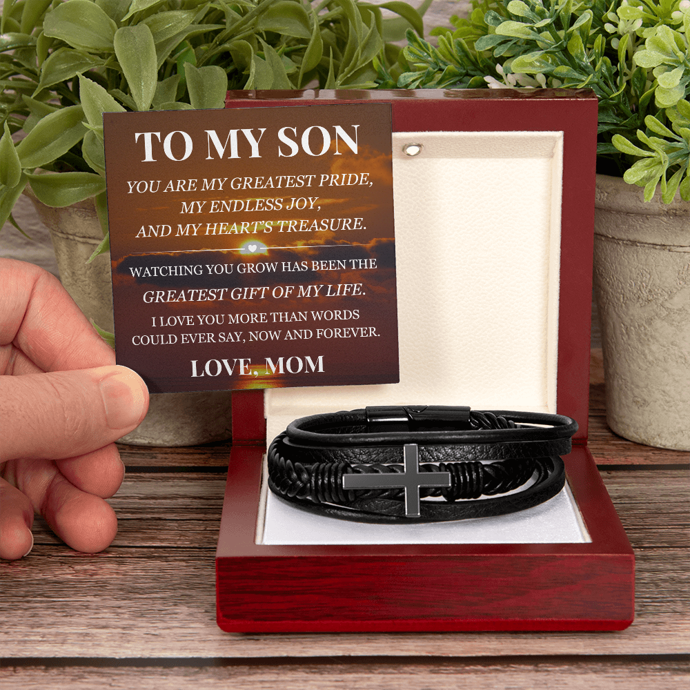 Men's Cross Bracelet - To My Son "Greatest Gift of My Life"