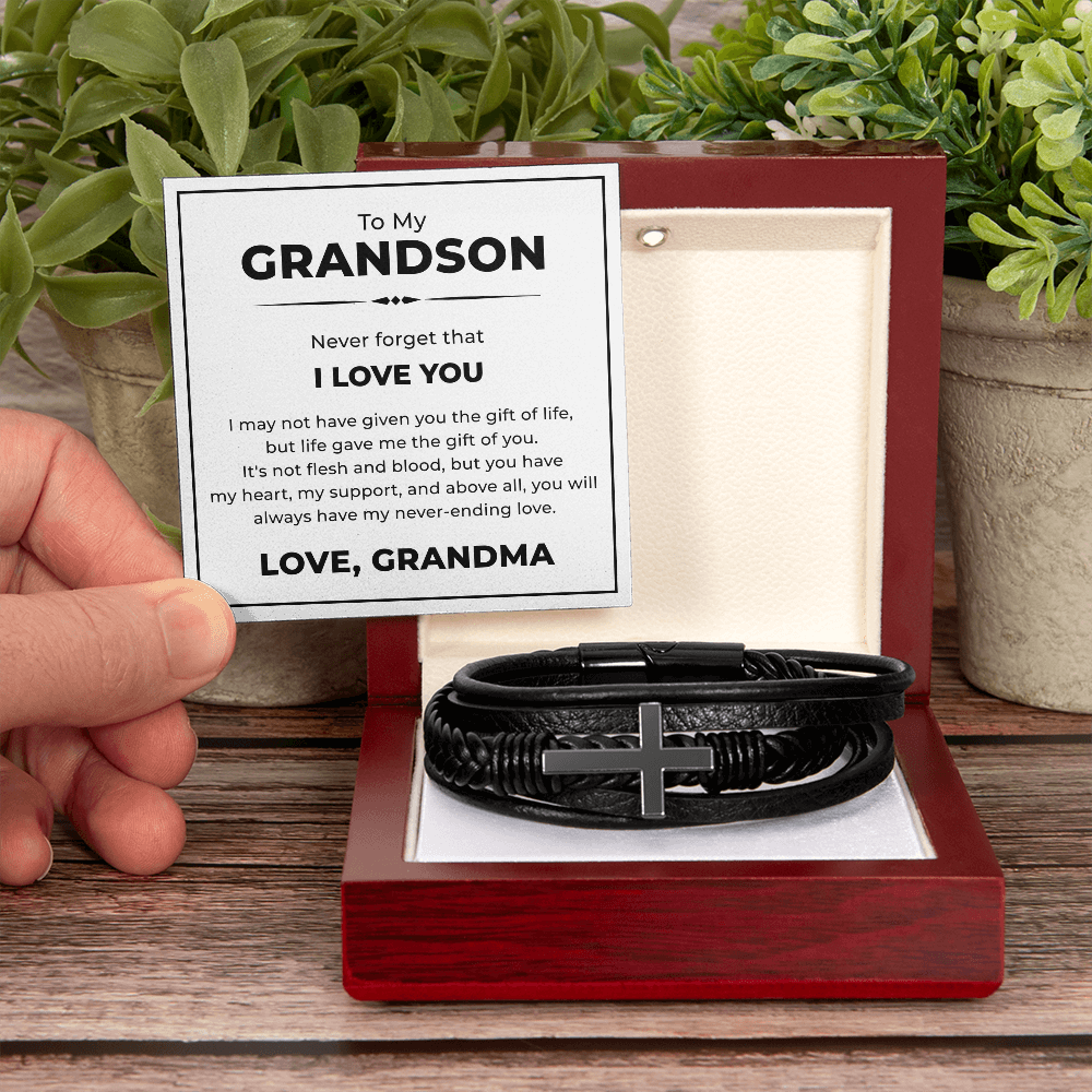 Men's Cross Bracelet - To My Grandson "I Love You"
