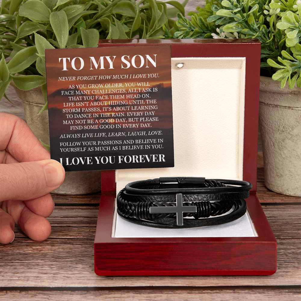 Men's Cross Bracelet - To My Son "I Love You Forever"