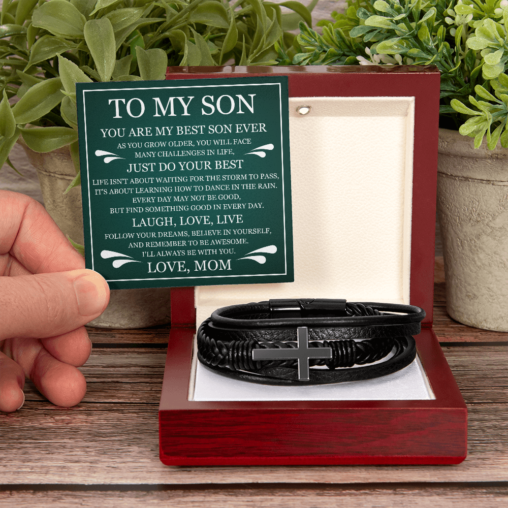 Men's Cross Bracelet - To My Son "Just Do Your Best"