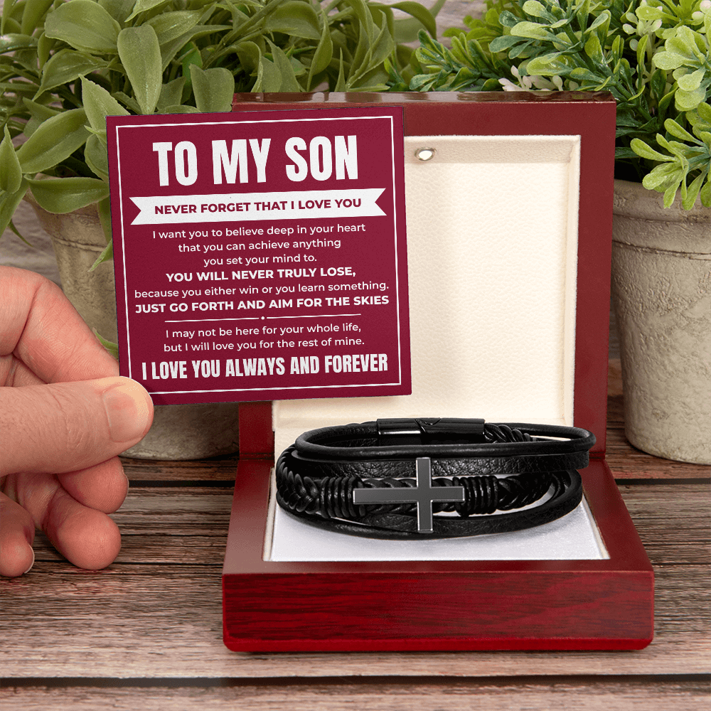 Men's Cross Bracelet - To My Son "Never Forget That I Love You"