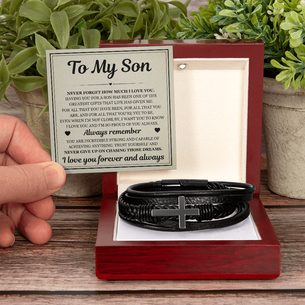 Men's Cross Bracelet - To My Son "Always Remember"